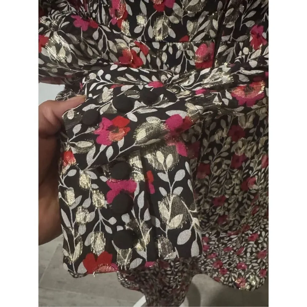 Kate Spade Metallic floral park clip dot silk blend mini dress 0